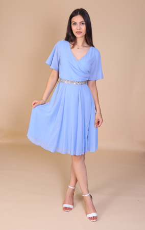 Rochii de Ocazie - Rochie AMY din voal bleu cu accesoriu pe cordon