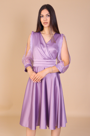 Rochie ANDA din Tafta, Lila cu Maneci din Organza, Engros [1]