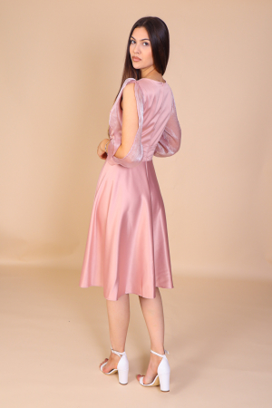Rochie ANDA din Tafta, Roz cu Maneci din Organza, Engros [3]
