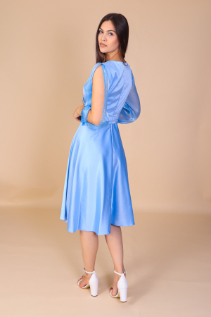 Rochie ANDA din Tafta, Bleu, cu Maneci din Organza, Engros [3]
