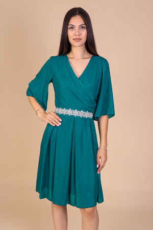 Rochie Aniela Verde din Voal cu Fir Lurex, Engros [1]