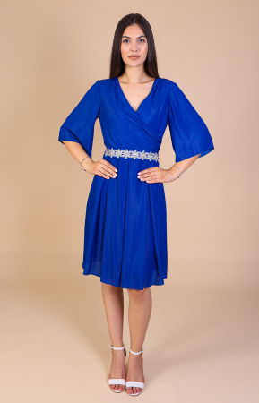 Reduceri - Rochie Aniela Albastra din Voal cu Fir Lurex, Engros