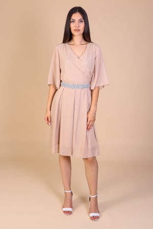 Reduceri - Rochie Aniela Bej, din Voal cu Fir Lurex, Engros