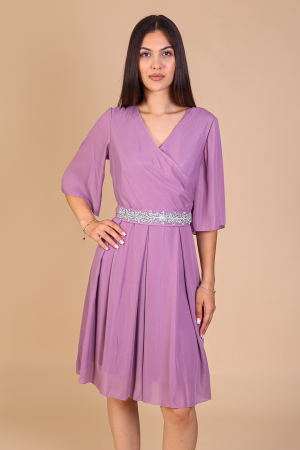 Rochie Aniela Lila cu din Voal cu Fir Lurex, Engros [1]