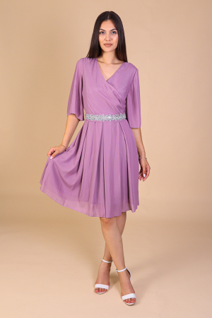 Rochie Aniela Lila cu din Voal cu Fir Lurex, Engros [0]