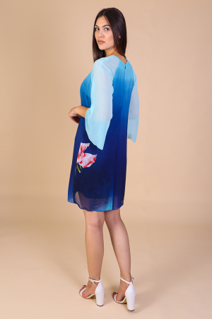 Rochie Aniela Albastra din Voal cu Imprimeu Floral [3]