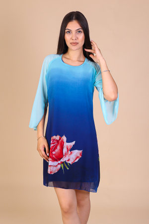 Reduceri - Rochie Aniela Albastra din Voal cu Imprimeu Floral