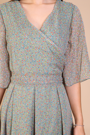 Rochie Aniela Verde cu Imprimeu cu Motive Florale, Engros [3]