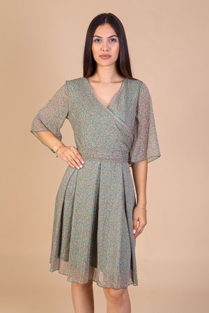 Rochie Aniela Verde cu Imprimeu cu Motive Florale, Engros [1]