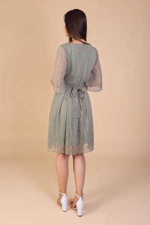 Rochie Aniela Verde cu Imprimeu cu Motive Florale, Engros [4]