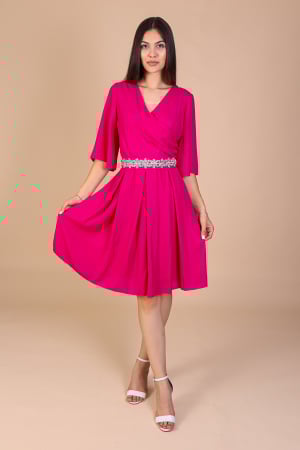 Reduceri - Rochie Aniela Ciclam din Voal cu Fir Lurex, Engros