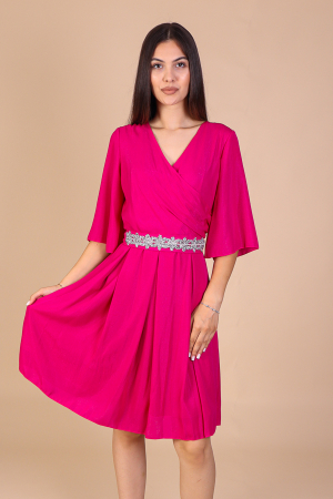 Rochie Aniela Ciclam din Voal cu Fir Lurex, Engros [1]