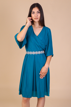 Rochie Aniela Turcoaz din Voal cu Fir Lurex, Engros [1]