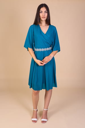 Reduceri - Rochie Aniela Turcoaz din Voal cu Fir Lurex, Engros