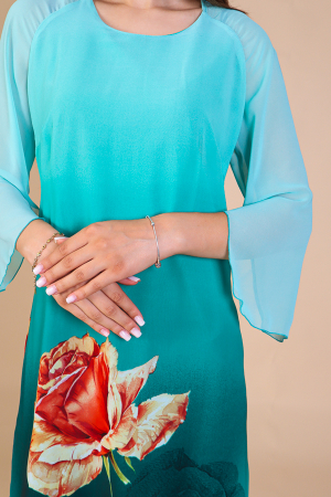 Rochie Aniela Verde, din Voal cu Imprimeu Floral [2]