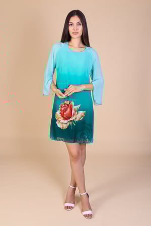 Reduceri - Rochie Aniela Verde, din Voal cu Imprimeu Floral