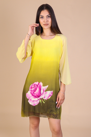 Reduceri - Rochie Aniela Galbena din Voal cu Imprimeu Floral