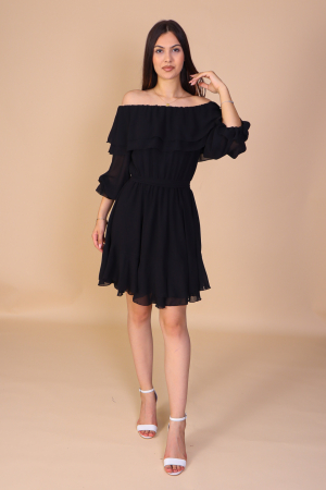 Rochii de Ocazie - Rochie ANTONIA, Neagra din Voal cu Volanase, Engros