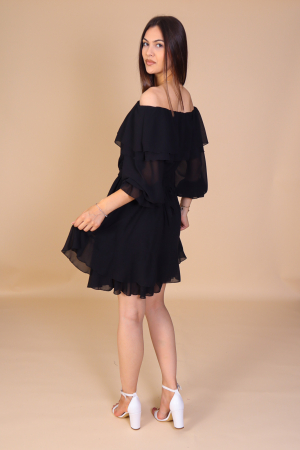 Rochie ANTONIA, Neagra din Voal cu Volanase, Engros [2]