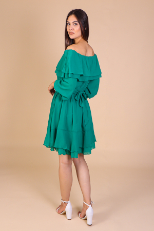 Rochie ANTONIA, Verde din Voal cu Volanase, Engros [4]