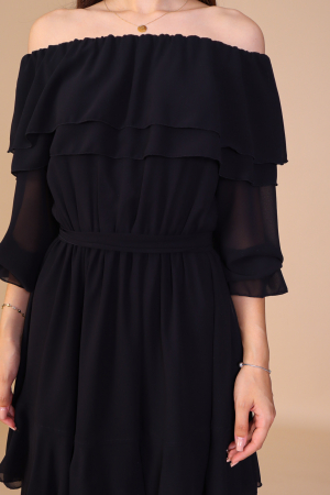 Rochie ANTONIA, Neagra din Voal cu Volanase, Engros [3]