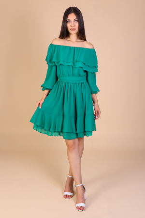 Rochie ANTONIA, Verde din Voal cu Volanase, Engros [1]