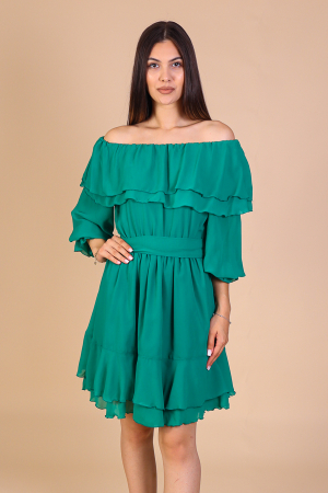 Rochii de Zi - Rochie ANTONIA, Verde din Voal cu Volanase, Engros