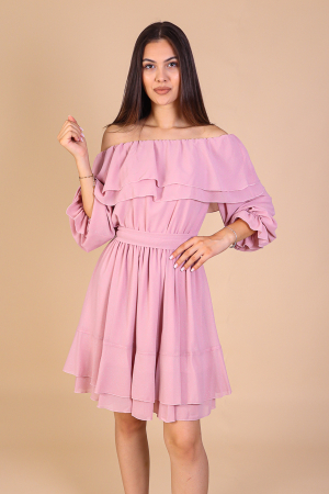 Rochii de Zi - Rochie ANTONIA, Roz din Voal cu Volanase, Engros