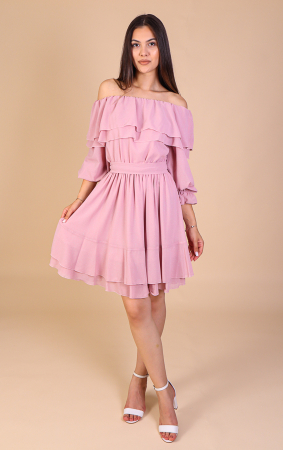 Rochie ANTONIA, Roz din Voal cu Volanase, Engros [1]