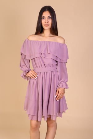Rochii de Ocazie - Rochie ANTONIA, Lila din Voal cu Volanase, Engros
