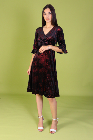 Rochie ARINA, Neagra cu Fir Lurex Rosu, din Catifea, Engros [1]