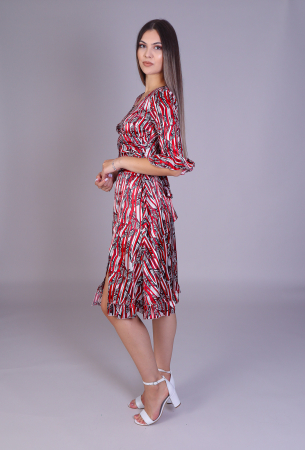 Rochie ARINA cu volanase si imprimeu rosu [3]