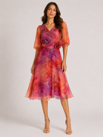 Rochii de Ocazie - Rochie BELLE din organza cu imprimeu multicolor