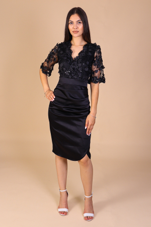 Rochie Catlyn, Neagra din Tafta si Dantela 3D, Engros [1]
