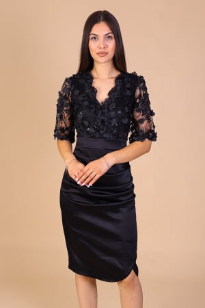 Rochii de Ocazie - Rochie Catlyn, Neagra din Tafta si Dantela 3D, Engros