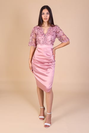 Rochii de Ocazie - Rochie Catlyn, Roz din Tafta si Dantela 3D, Engros