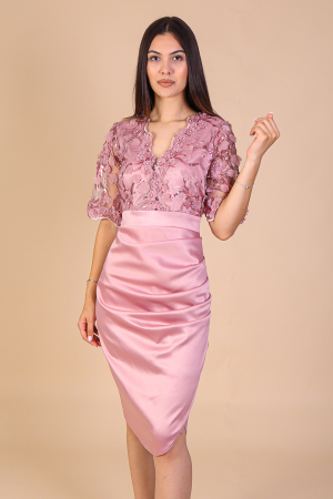 Rochie Catlyn, Roz din Tafta si Dantela 3D, Engros [1]