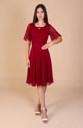 Reduceri - Rochie CELINE Bordo din Voal cu Fir Lurex, Engros