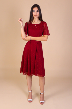 Rochie CELINE Bordo din Voal cu Fir Lurex, Engros [1]
