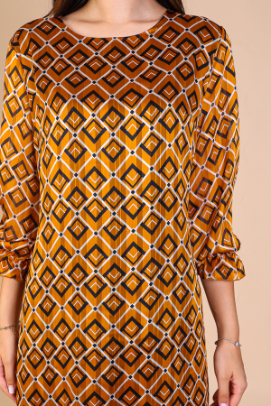 Rochie Dolores Galbena cu Imprimeu, cu Fir Lurex, Engros [2]