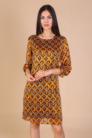 Rochie Dolores Galbena cu Imprimeu, cu Fir Lurex, Engros [1]