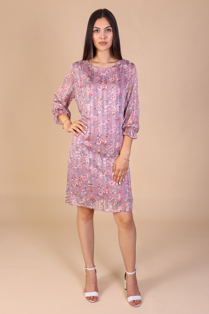 Reduceri - Rochie Dolores Roz cu Imprimeu Floral, cu Fir Lurex Engros