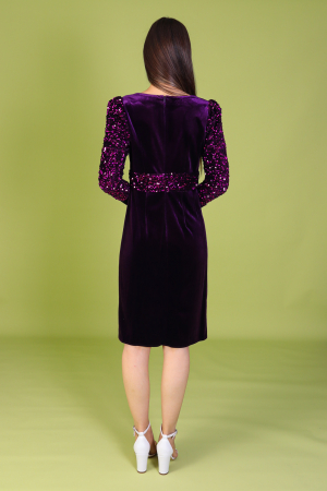 Rochie ELVIRA Mov din Catifea si Paiete, Engros [3]