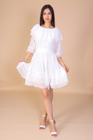 Rochii de Ocazie - Rochie ANTONIA, Alba din Voal cu Volanase, Engros