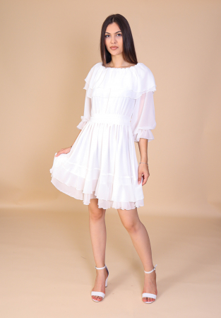 Rochie ANTONIA, Alba din Voal cu Volanase, Engros [1]