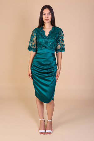 Rochii de Ocazie - Rochie Catlyn, Verde din Tafta si Dantela 3D, Engros