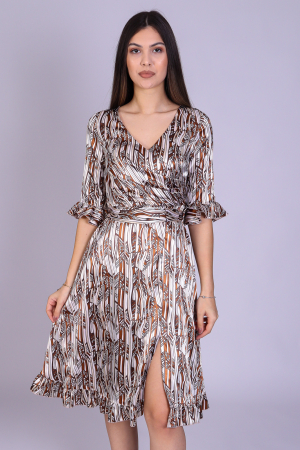 Rochie ARINA cu volanase si imprimeu maro engros [1]