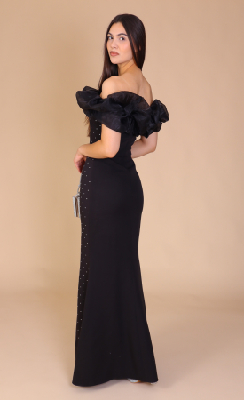 Rochie HANNAH, Lunga, cu Strasuri Argintii si Guler din Organza [1]