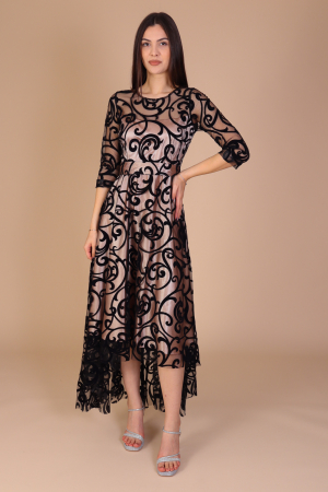 Rochii Lungi - Rochie LONDON, Albastra cu Dantela Neagra, Engros