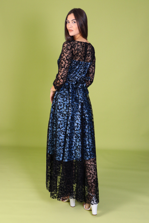 Rochie LONDON, Albastra cu Dantela Neagra, Engros [3]